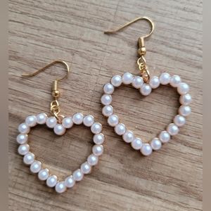 Pearl Heart Earrings Hypoallergenic Ear Hooks